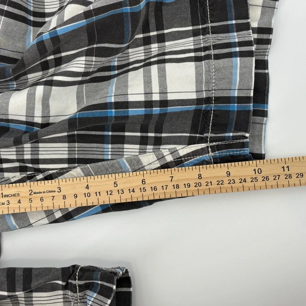 American Eagle Mens Plaid Shorts 32 Black Blue White Classic Length Cotton Y2K